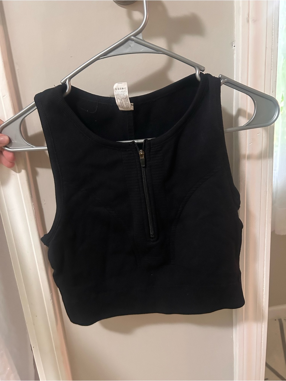 90 Degree By Reflex Black Ribbed Zip Crop Tank